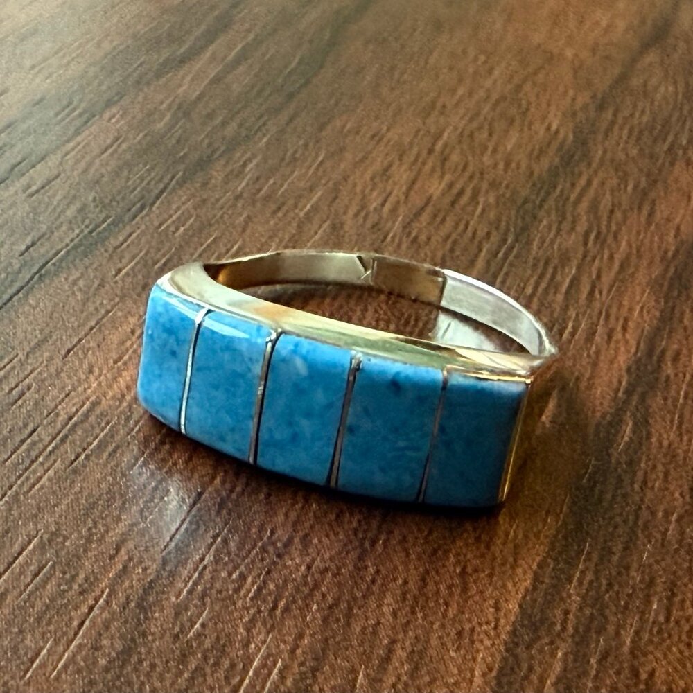 Turquoise in Sterling Silver Stamped Southwest Native American Ring